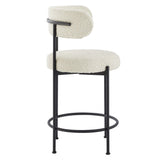 Wheat Boucle Fabric Counter Stools Set of 2 in Ivory Black