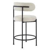 Wheat Boucle Fabric Counter Stools Set of 2 in Ivory Black