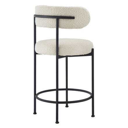Albie Boucle Fabric Counter Stools Set of 2 in Ivory Black
