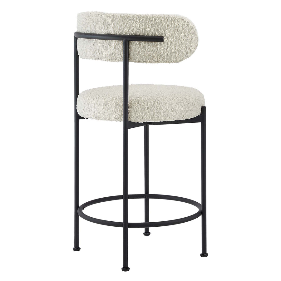 Wheat Boucle Fabric Counter Stools Set of 2 in Ivory Black