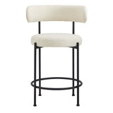 Wheat Boucle Fabric Counter Stools Set of 2 in Ivory Black