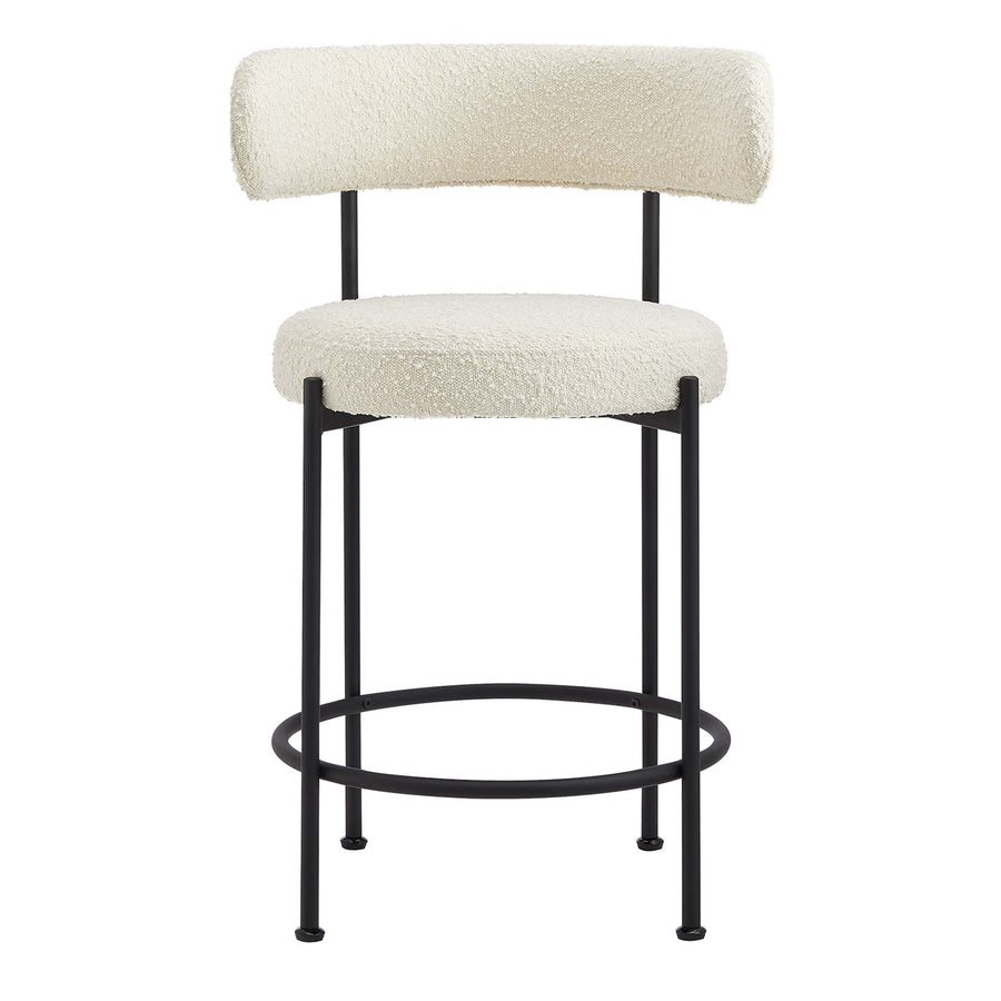 Wheat Boucle Fabric Counter Stools Set of 2 in Ivory Black