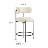 Wheat Boucle Fabric Counter Stools Set of 2 in Ivory Black