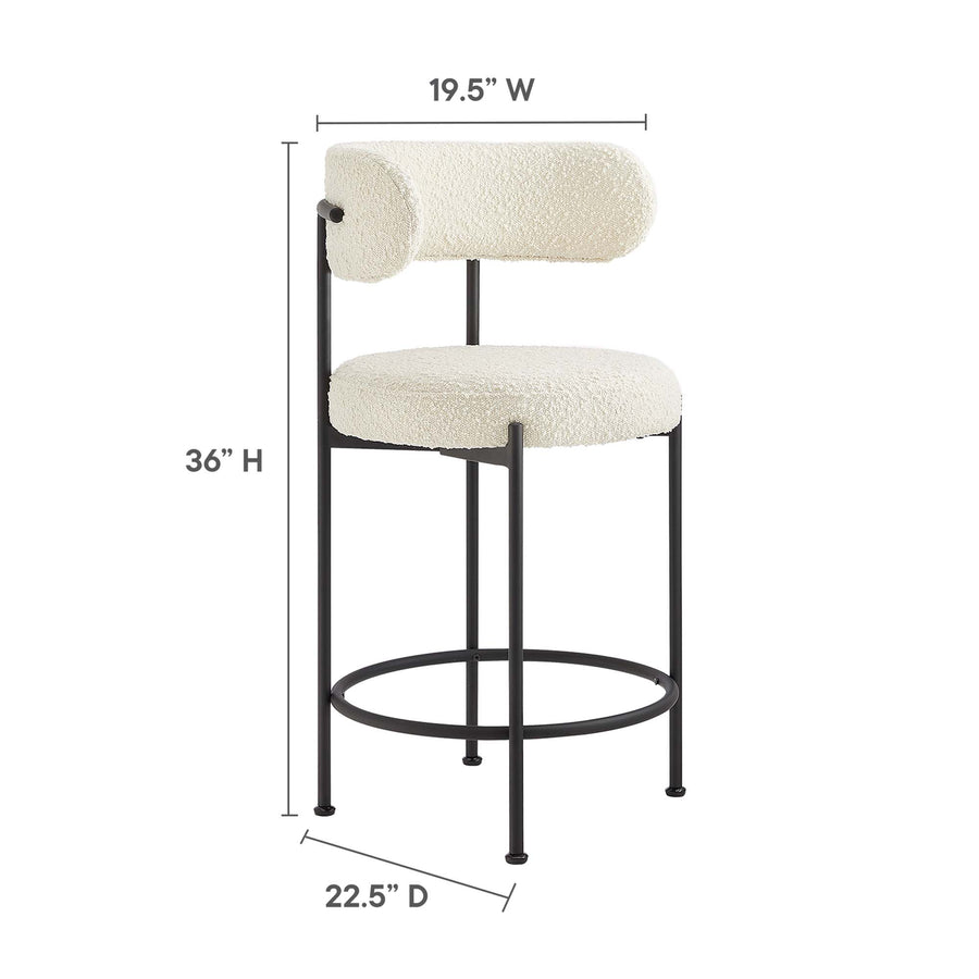 Wheat Boucle Fabric Counter Stools Set of 2 in Ivory Black