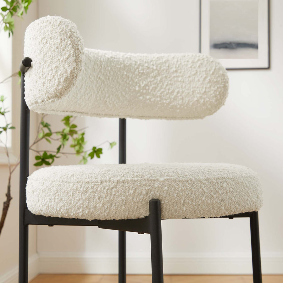 Wheat Boucle Fabric Counter Stools Set of 2 in Ivory Black