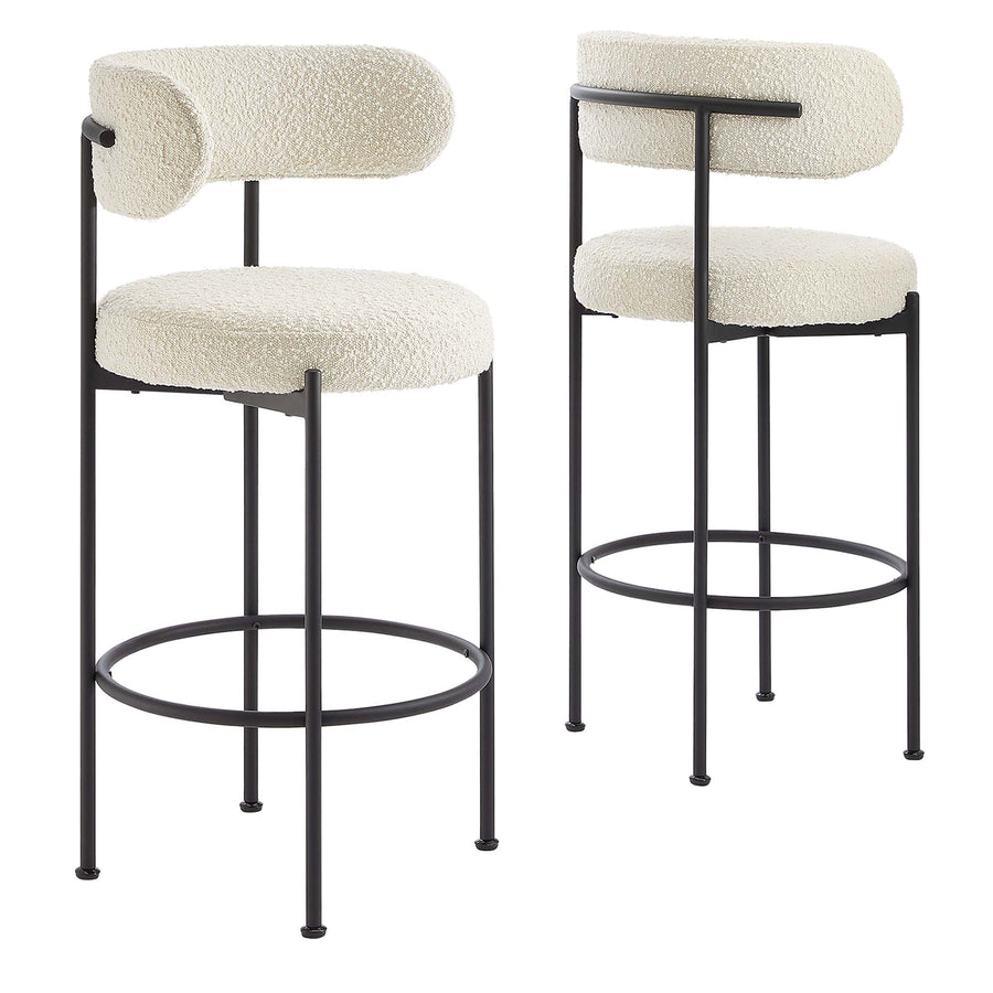 Wheat Boucle Fabric Bar Stools Set of 2 in Ivory Black