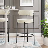 Wheat Boucle Fabric Bar Stools Set of 2 in Ivory Black