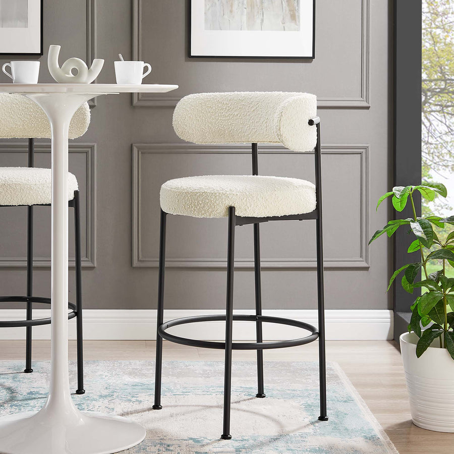 Wheat Boucle Fabric Bar Stools Set of 2 in Ivory Black