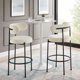 Wheat Boucle Fabric Bar Stools Set of 2 in Ivory Black