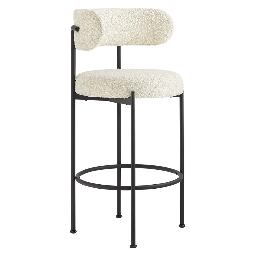 Wheat Boucle Fabric Bar Stools Set of 2 in Ivory Black