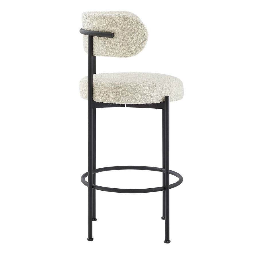Wheat Boucle Fabric Bar Stools Set of 2 in Ivory Black