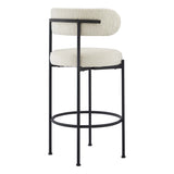 Wheat Boucle Fabric Bar Stools Set of 2 in Ivory Black
