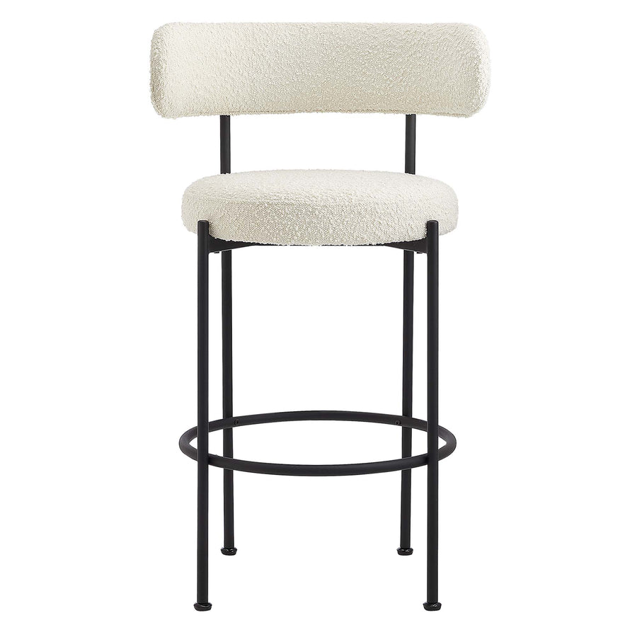 Wheat Boucle Fabric Bar Stools Set of 2 in Ivory Black
