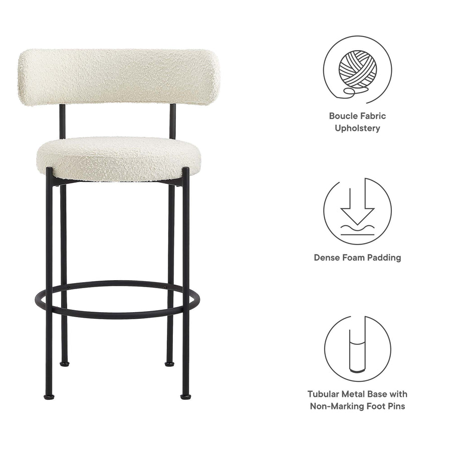 Wheat Boucle Fabric Bar Stools Set of 2 in Ivory Black
