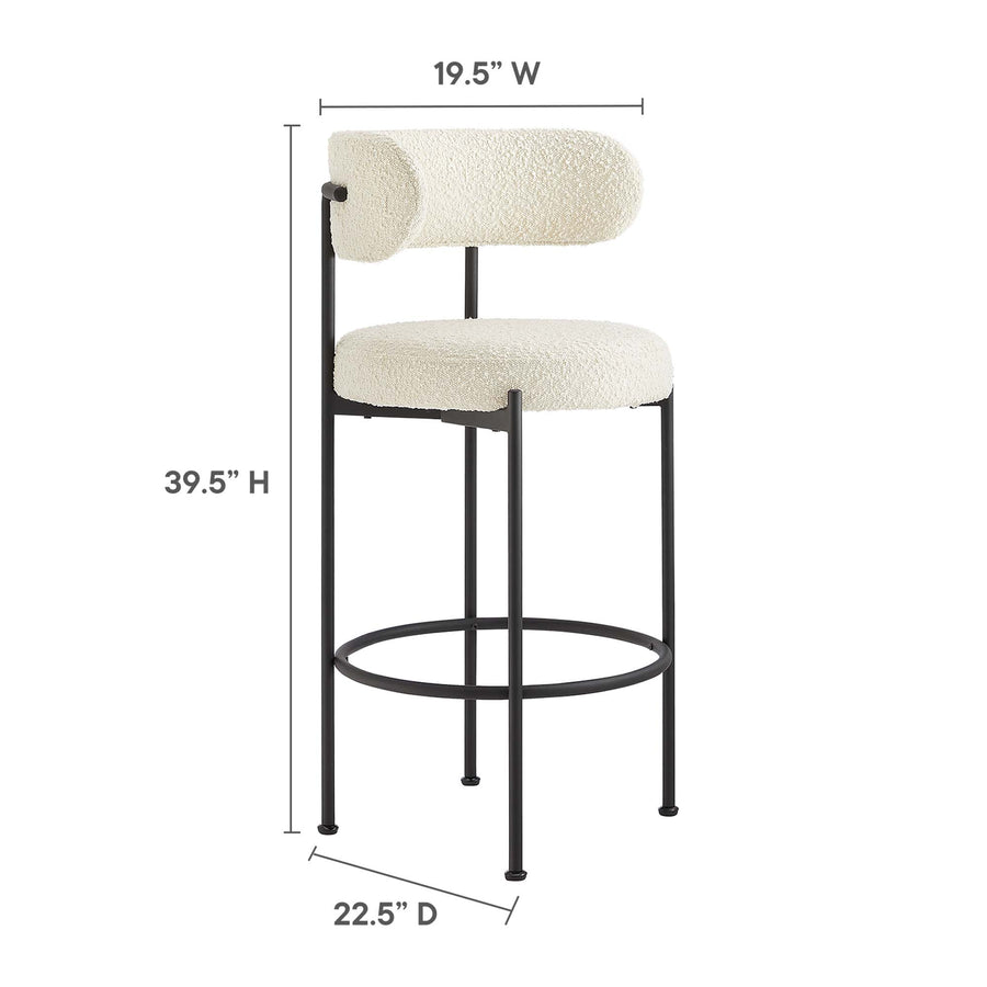 Wheat Boucle Fabric Bar Stools Set of 2 in Ivory Black