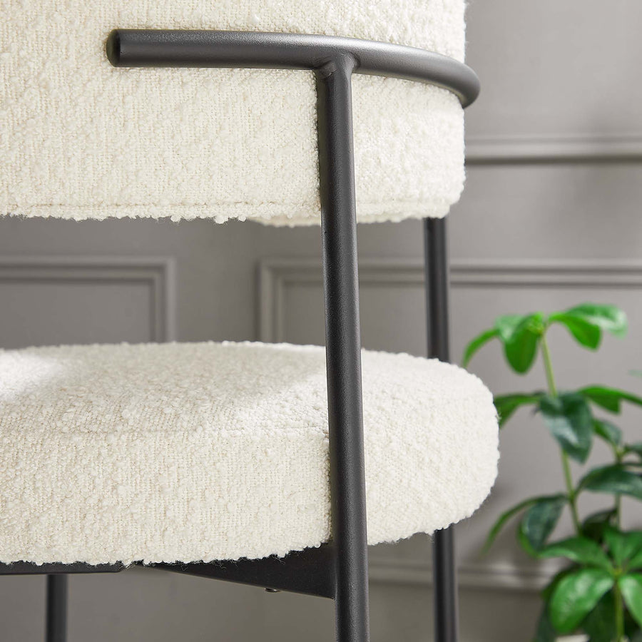 Wheat Boucle Fabric Bar Stools Set of 2 in Ivory Black