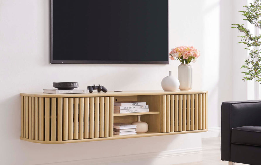 Hollis 63" Wall-Mounted TV Stand in Oak