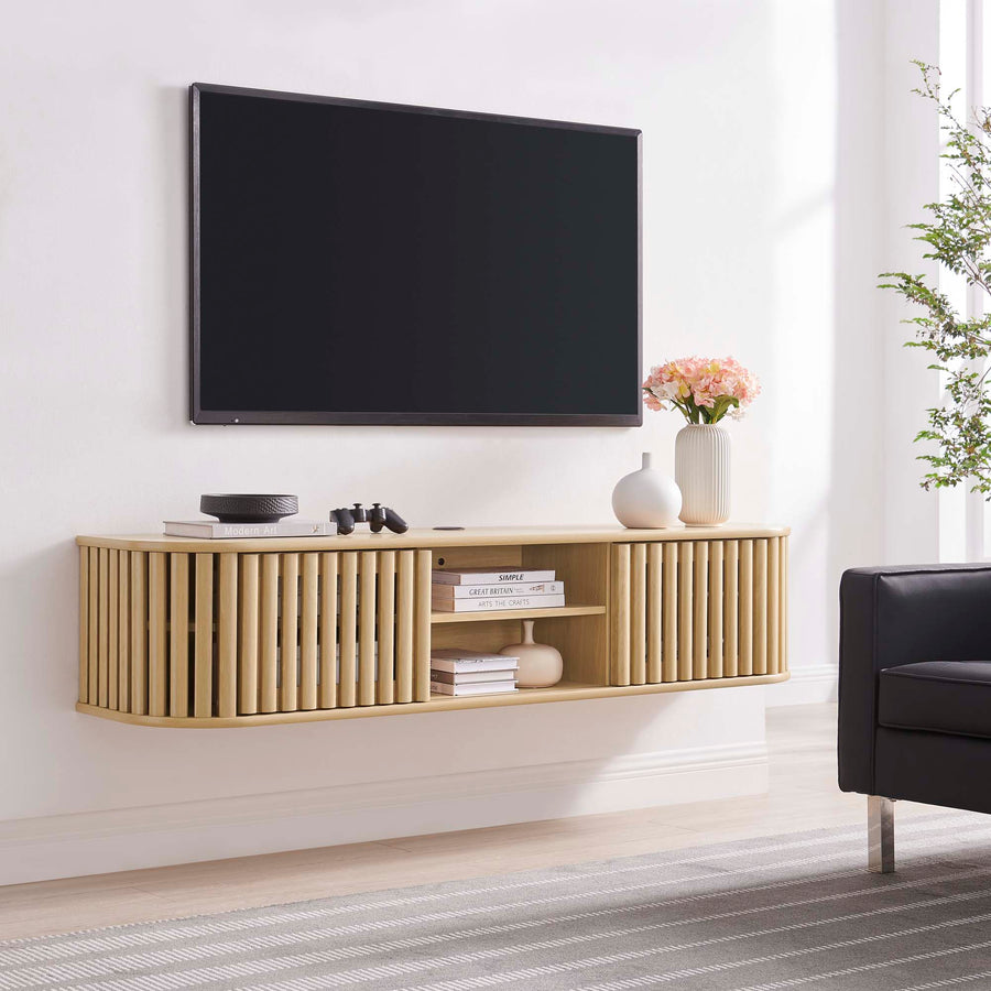 Hollis 63" Wall-Mounted TV Stand in Oak