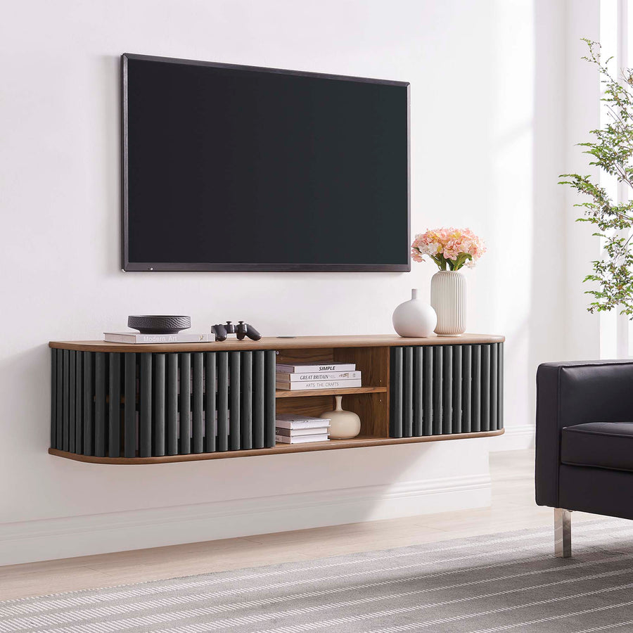 Hollis 63" Wall-Mounted TV Stand in Walnut Black