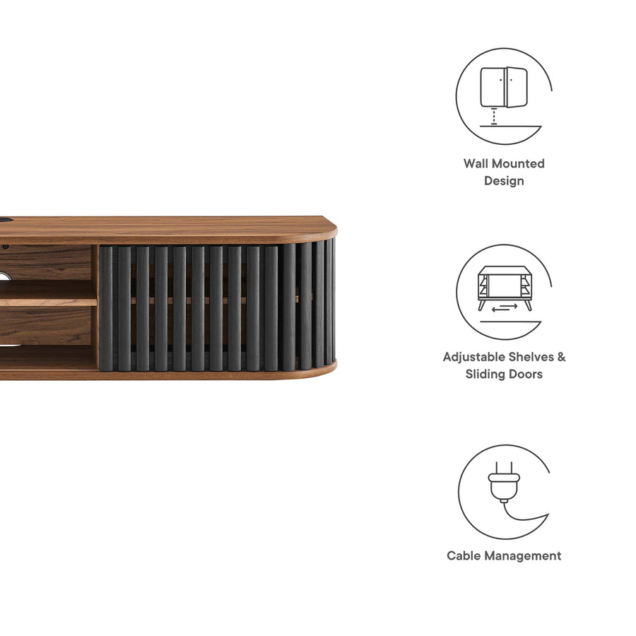Hollis 63" Wall-Mounted TV Stand in Walnut Black