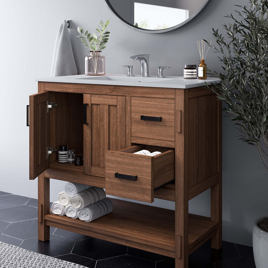 Tramontana 36" Wood Bathroom Vanity in Walnut White