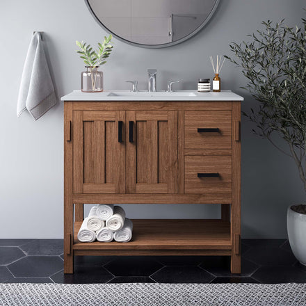 Ashlyn 36" Wood Bathroom Vanity in Walnut White