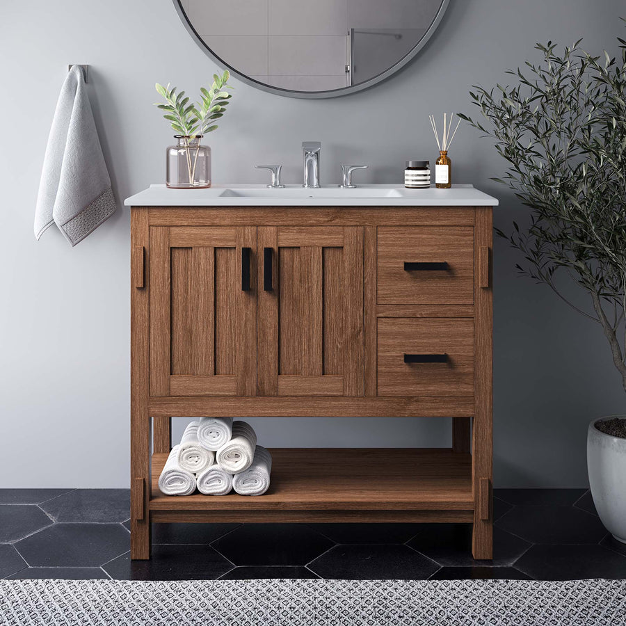 Tramontana 36" Wood Bathroom Vanity in Walnut White