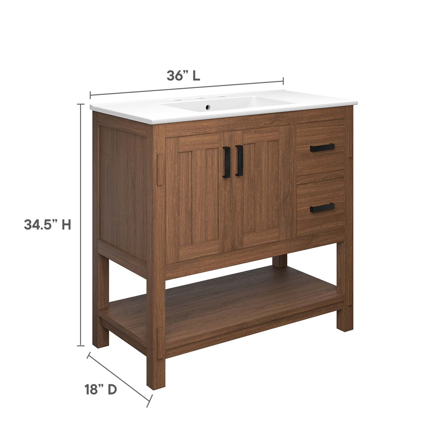 Tramontana 36" Wood Bathroom Vanity in Walnut White