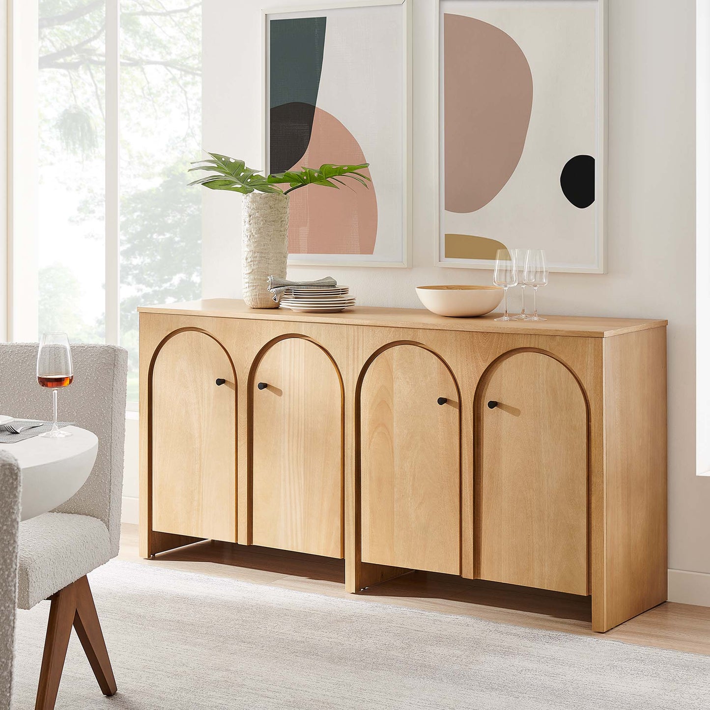 Appia Wood Grain 4-Door Sideboard Storage Cabinet by Furniture For America