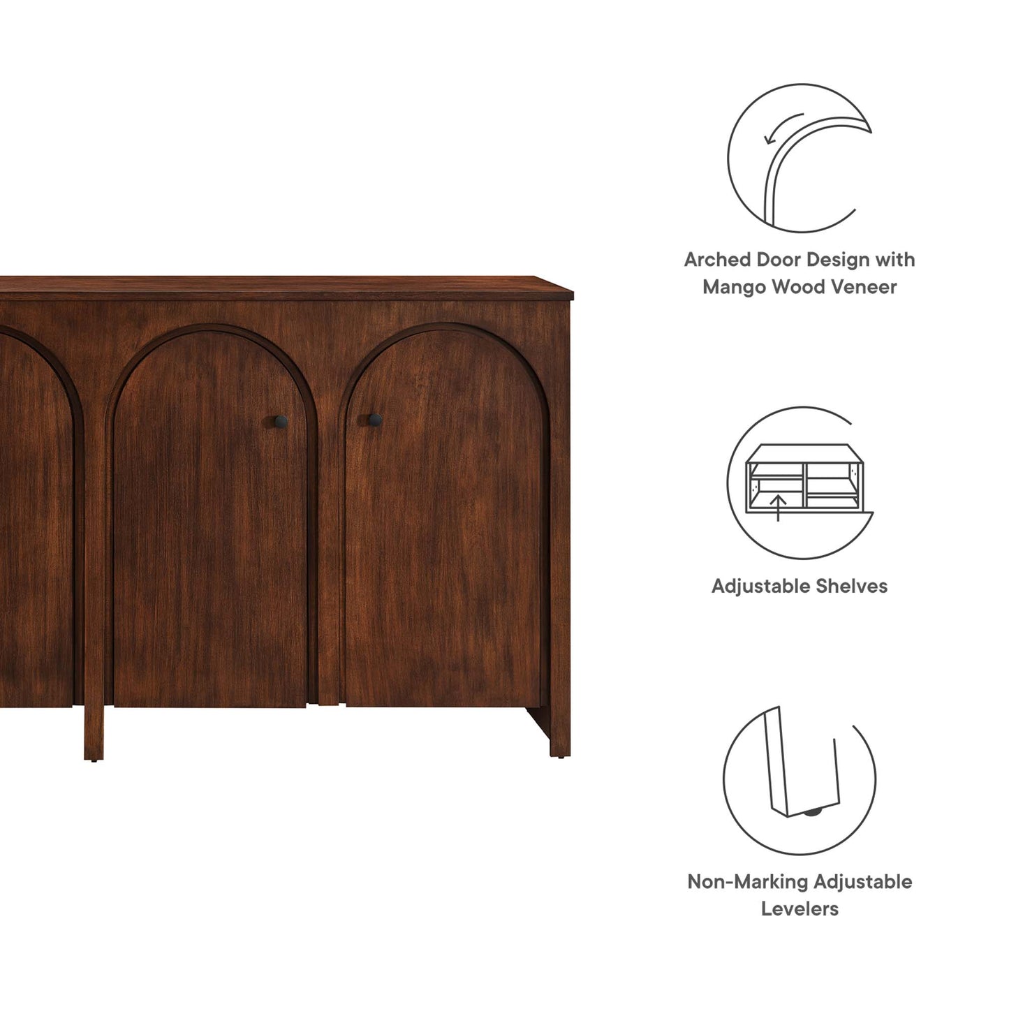 Appia Wood Grain 4-Door Sideboard Storage Cabinet by Furniture For America