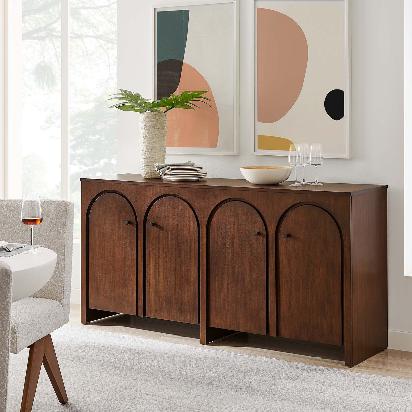 Appia Wood Grain 4-Door Sideboard Storage Cabinet by Furniture For America