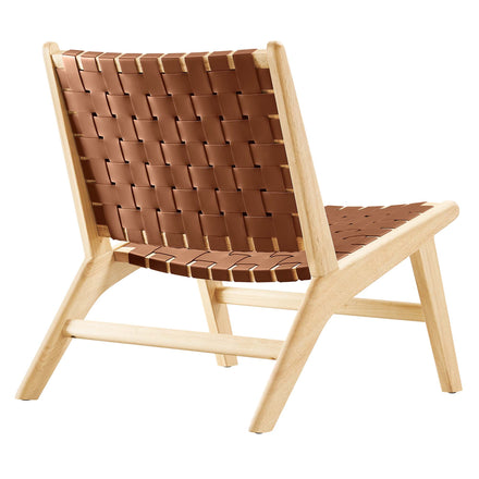 Saoirse Leather Wood Accent Lounge Chair in Natural Brown