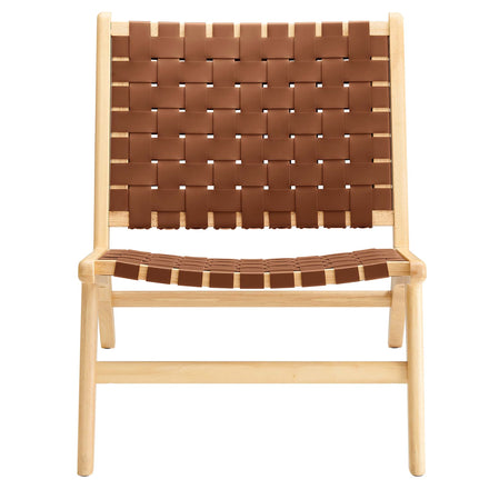 Saoirse Leather Wood Accent Lounge Chair in Natural Brown