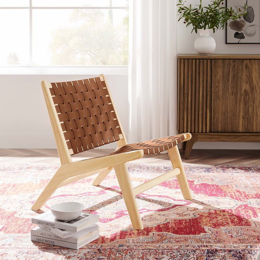 Saoirse Leather Wood Accent Lounge Chair by Furniture for America