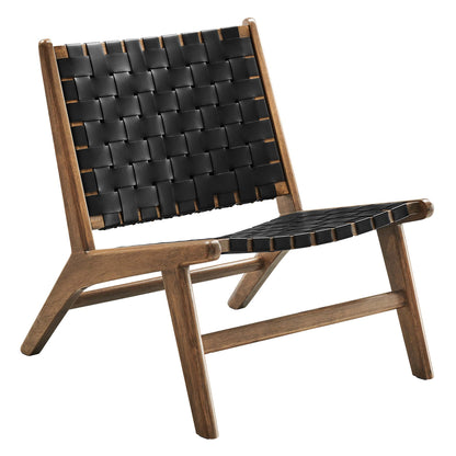 Saoirse Leather Wood Accent Lounge Chair by Furniture for America