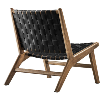 Saoirse Leather Wood Accent Lounge Chair by Furniture for America