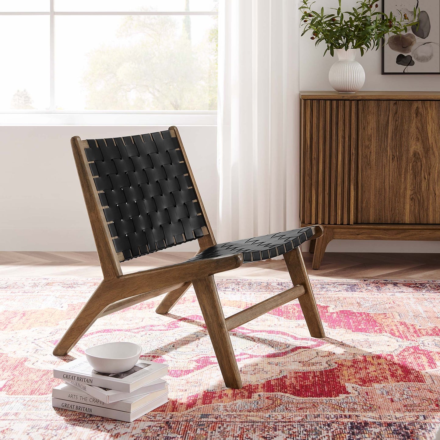Saoirse Leather Wood Accent Lounge Chair by Furniture for America