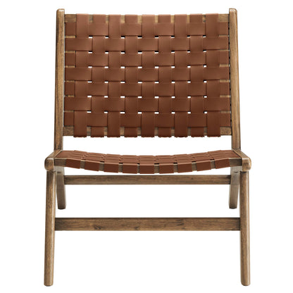 Saoirse Leather Wood Accent Lounge Chair by Furniture for America