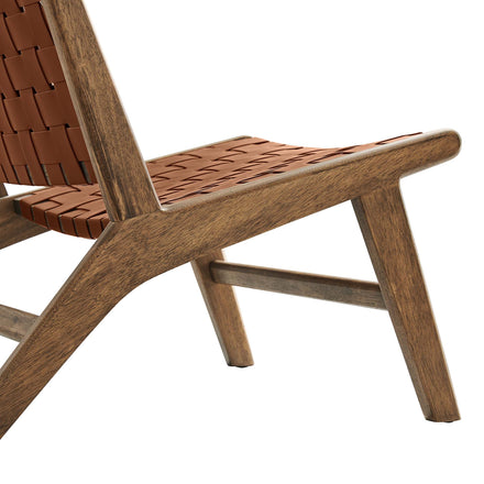 Saoirse Leather Wood Accent Lounge Chair in Walnut Brown