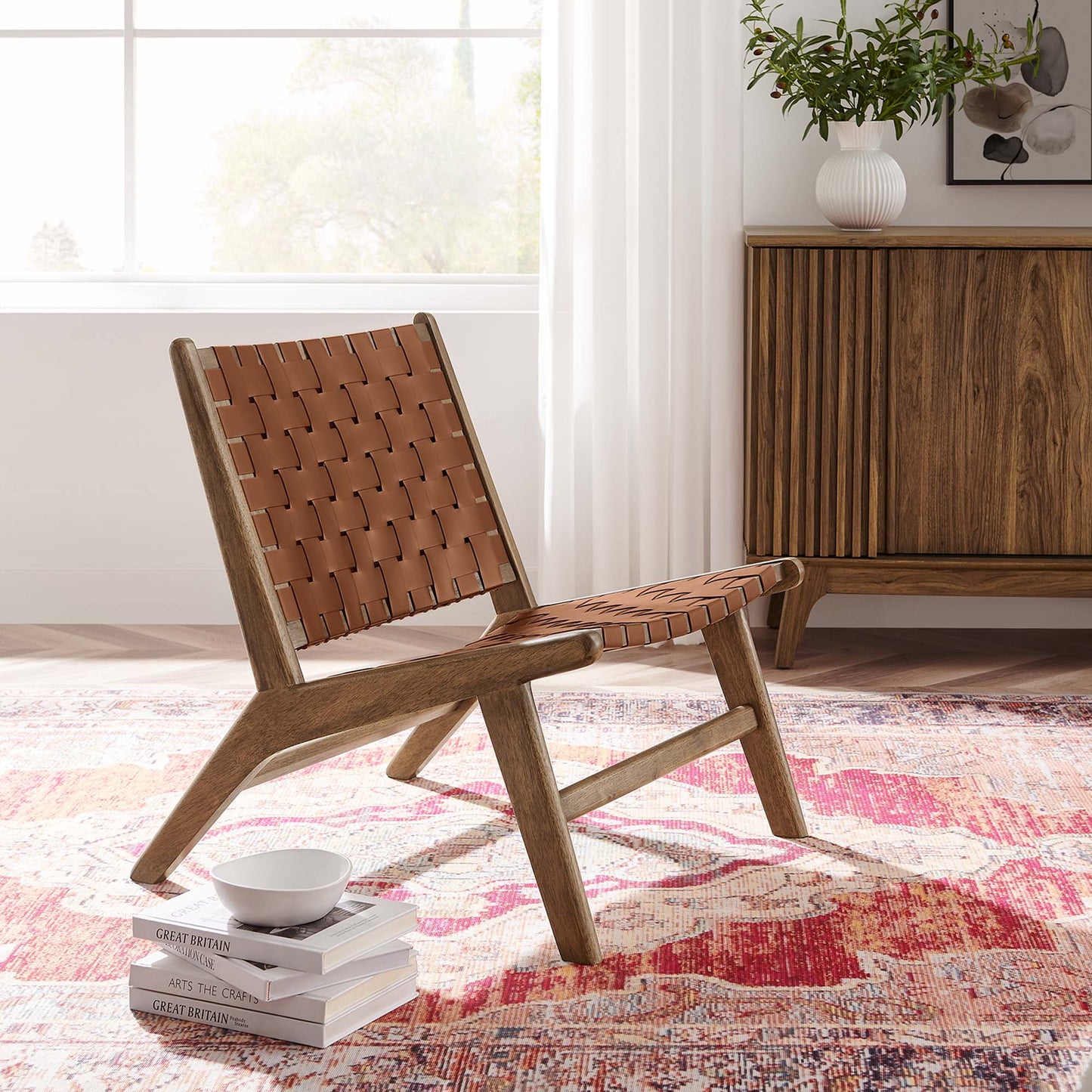 Saoirse Leather Wood Accent Lounge Chair by Furniture for America