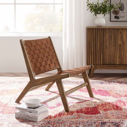 Saoirse Leather Wood Accent Lounge Chair by Furniture for America