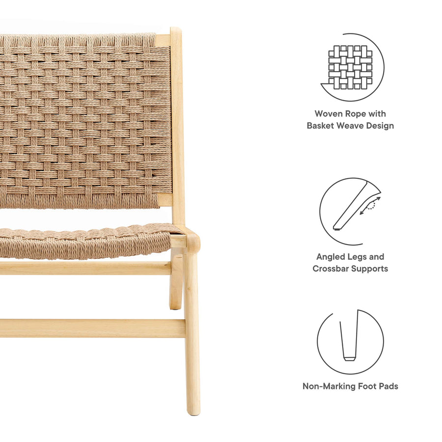 Aurora Woven Rope Wood Accent Lounge Chair in Natural Natural