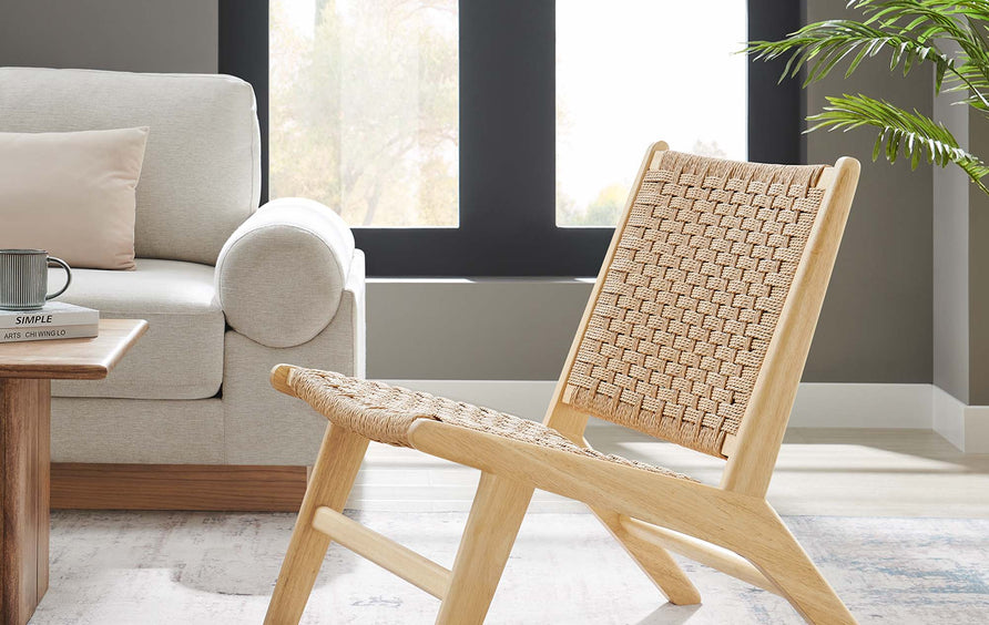 Aurora Woven Rope Wood Accent Lounge Chair in Natural Natural
