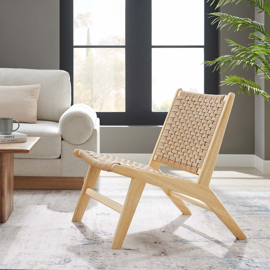 Aurora Woven Rope Wood Accent Lounge Chair in Natural Natural