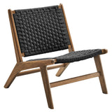 Aurora Woven Rope Wood Accent Lounge Chair in Walnut Black