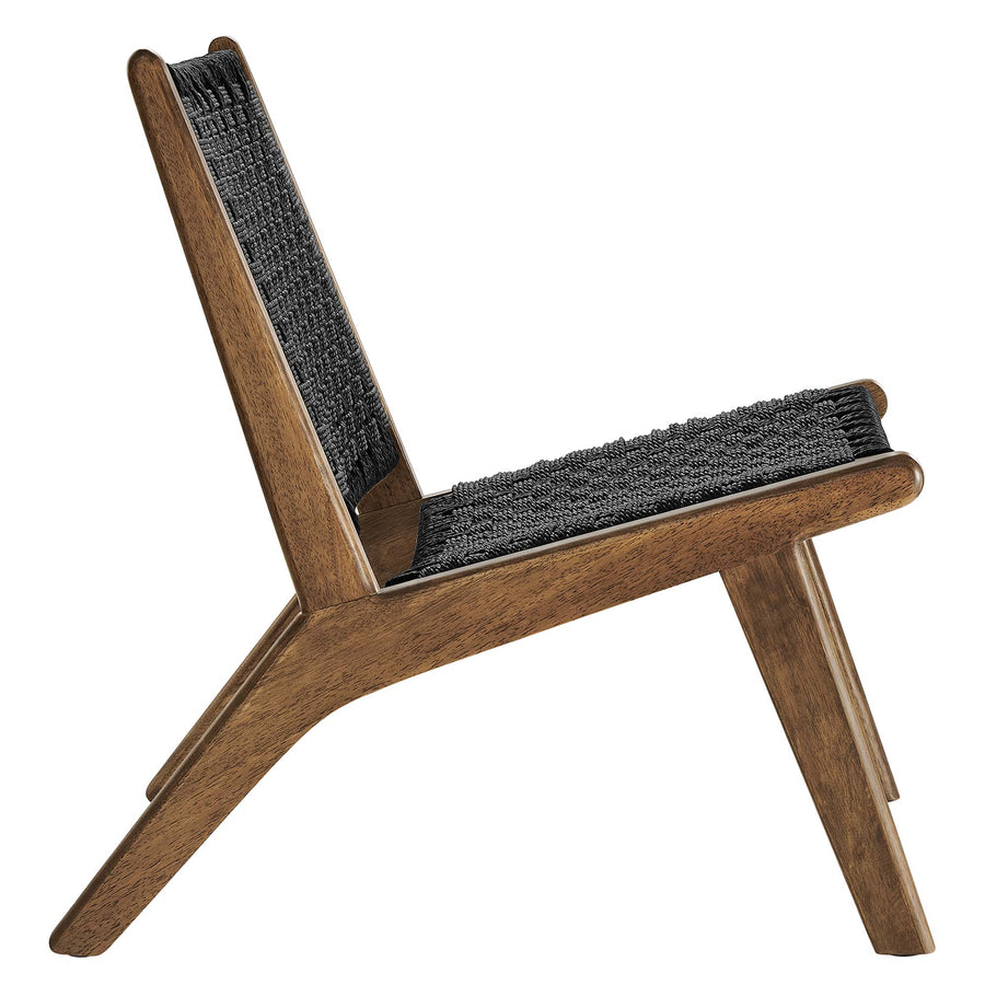 Aurora Woven Rope Wood Accent Lounge Chair in Walnut Black