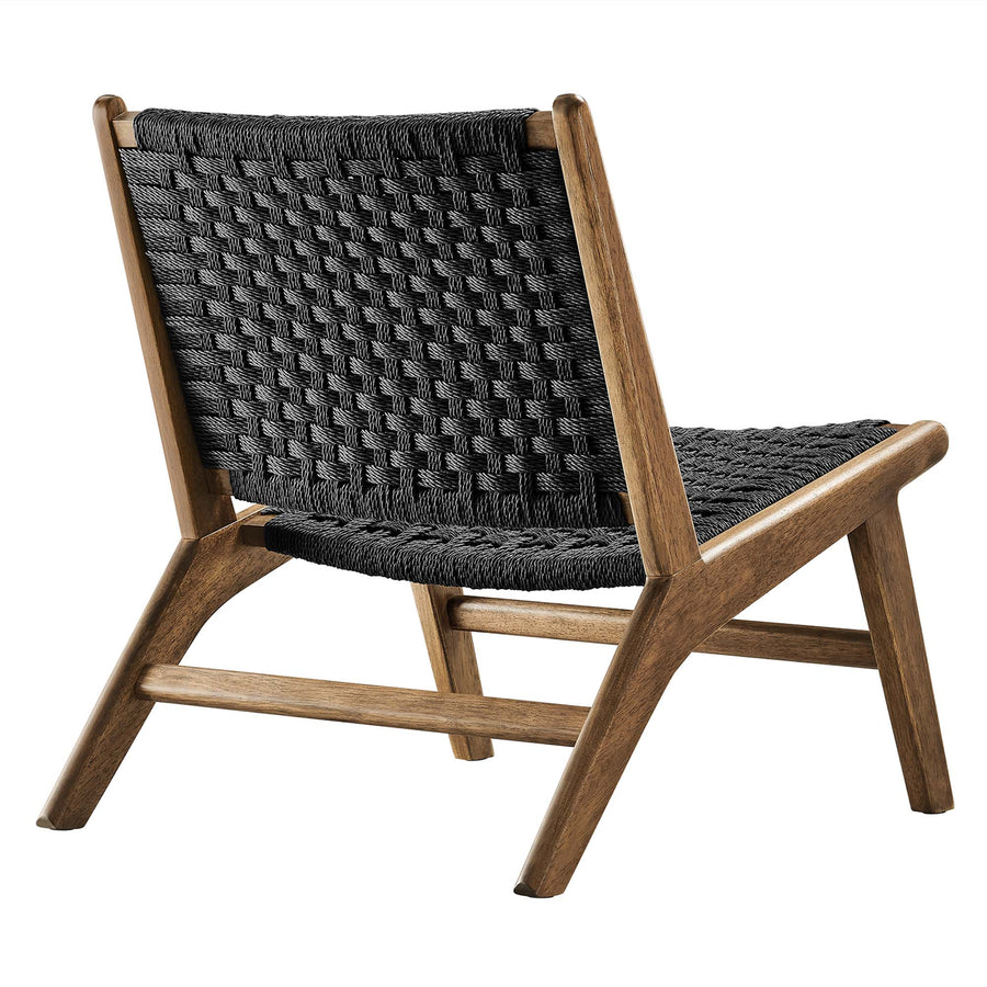 Aurora Woven Rope Wood Accent Lounge Chair in Walnut Black