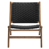 Aurora Woven Rope Wood Accent Lounge Chair in Walnut Black