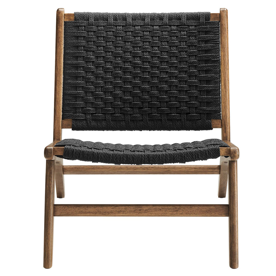 Aurora Woven Rope Wood Accent Lounge Chair in Walnut Black