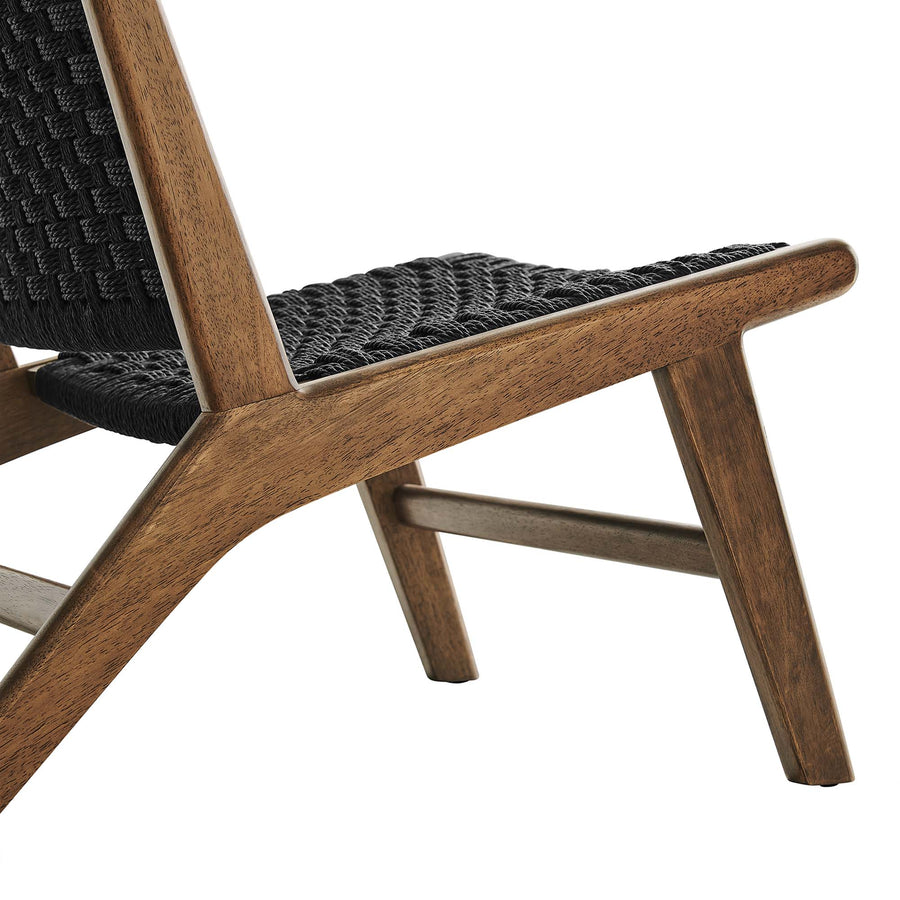 Aurora Woven Rope Wood Accent Lounge Chair in Walnut Black